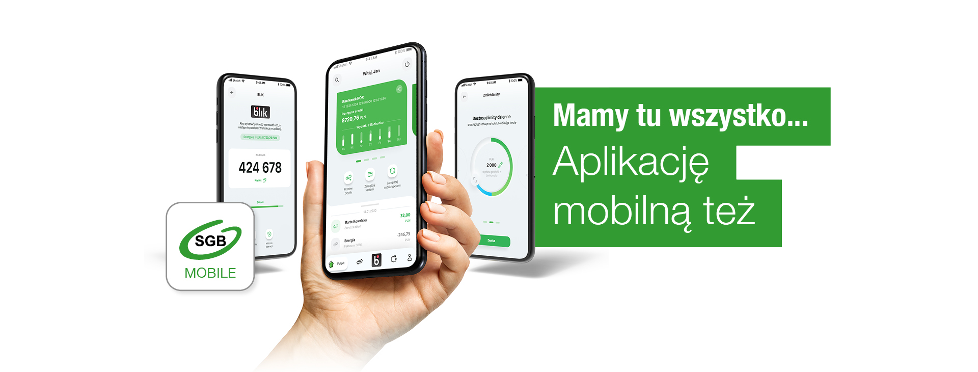 Zdjęcie telefonu z aplikacja SGB Mobile